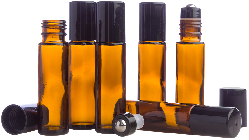 Lot De 8 Bouteilles Roll-On Vides 10 Ml En Verre Ambré - Pour Huiles Essentielles, Parfums, Cosmétiques