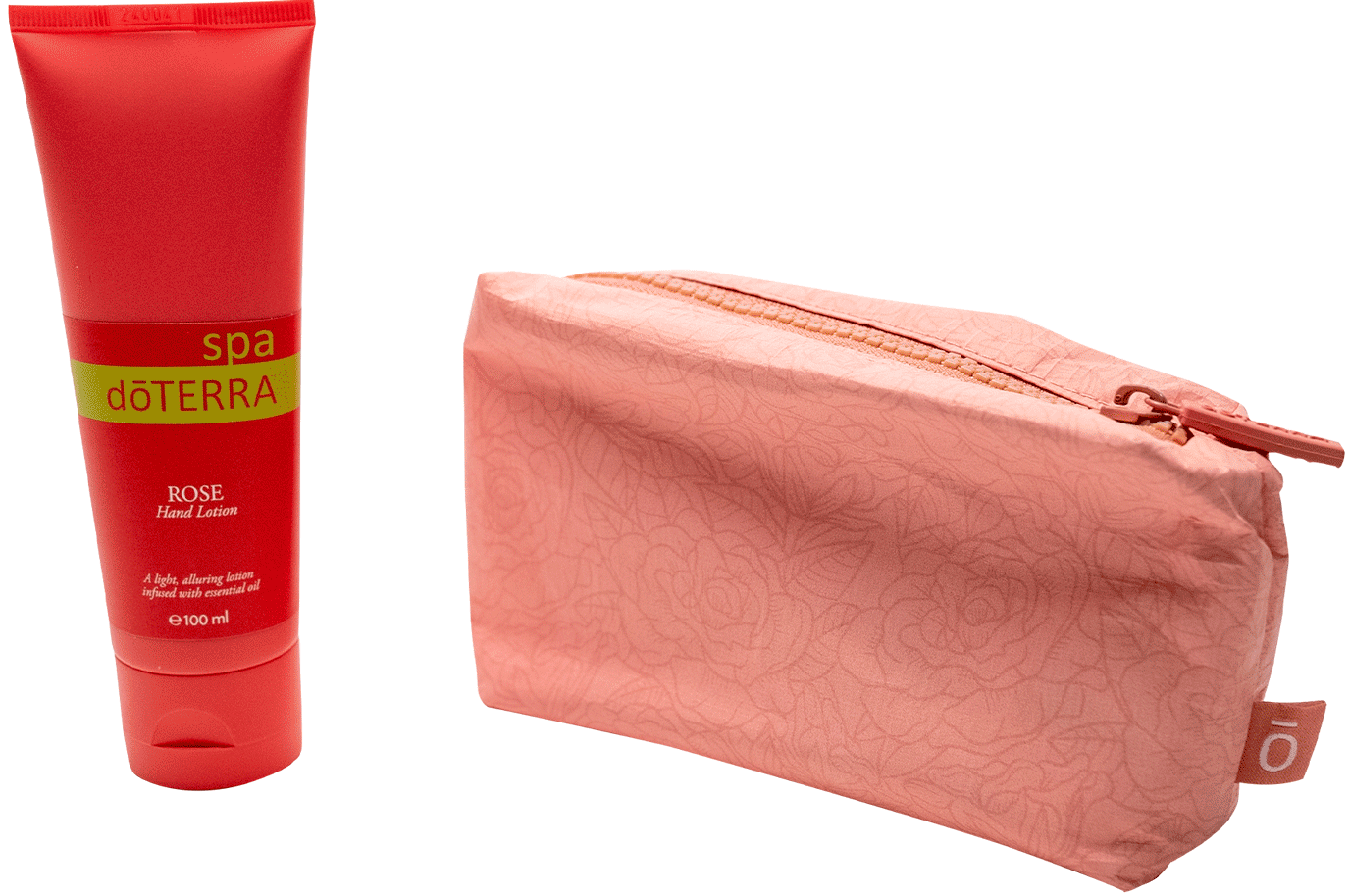rose hand lotion with rose toiletries bag